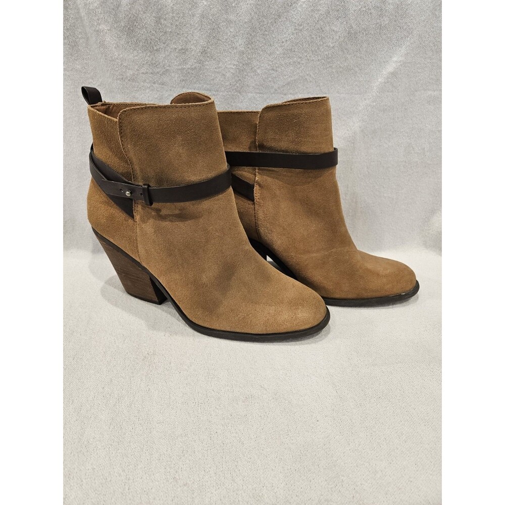 Lucky Brand Boots Womens 10 M Heels Ankle Booties Brown Leather Buckle Strap